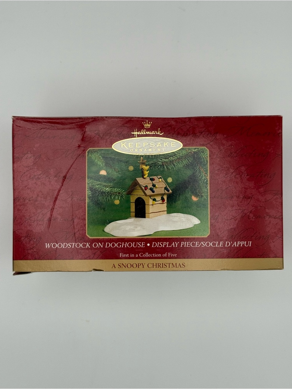 Vintage Hallmark Keepsake Woodstock on Doghouse Holiday Display - Red and Gold